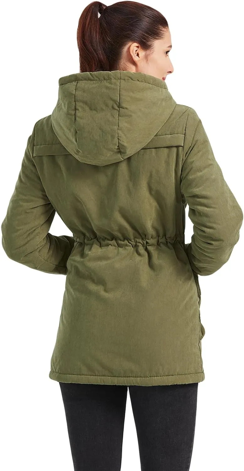 Women's Winter Mid Length Thick Warm Faux Lamb Wool Lined Jacket Coat