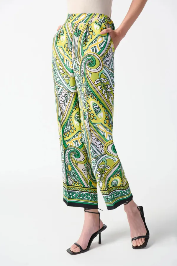 Woven Paisley Print Cropped Trousers