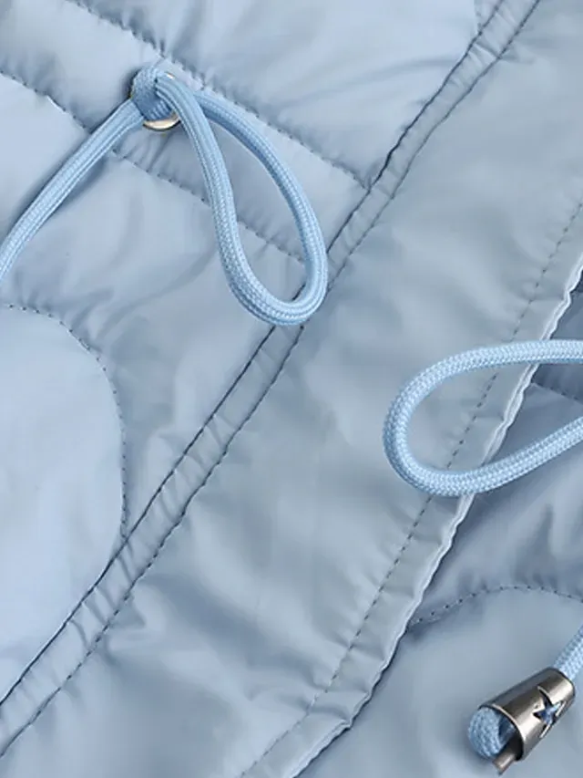 Women's Parka Puffer Jacket Winter Coat Zip up Hooded Coat with Fur Collar Drawstring Thermal Warm Heated Coat Removable Hood Fall Outerwear with Pockets Warm Classic Long Sleeve Light Blue Pink Black