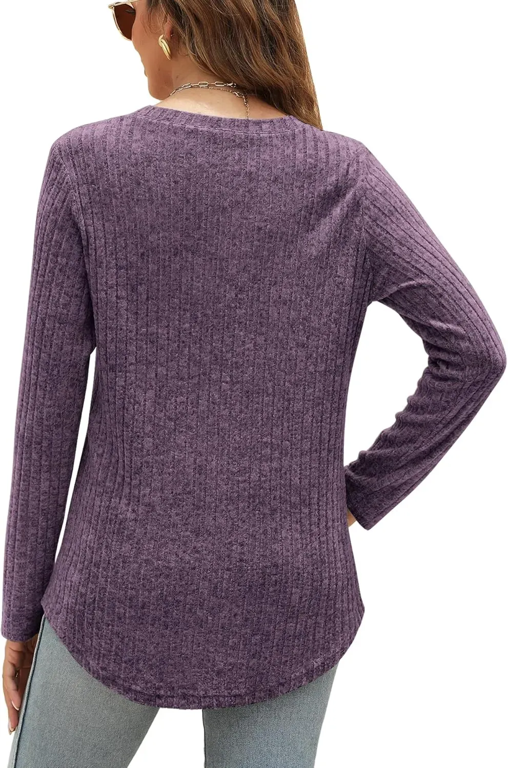 OFEEFAN Long Sleeve Shirts for Women Lightweight Crew Neck Casual Tunic Tops