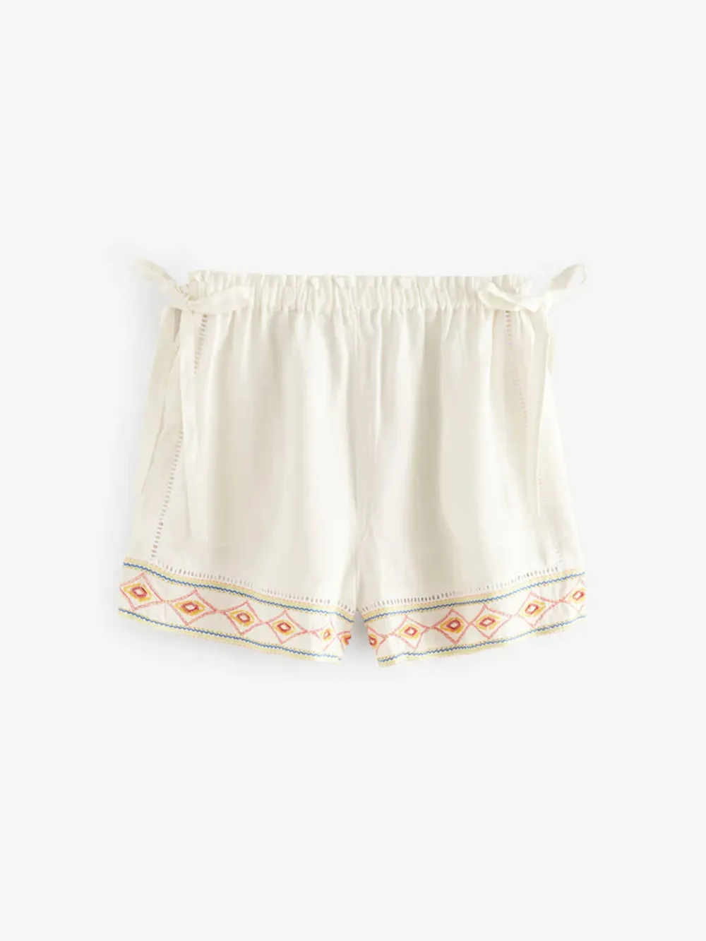 White Embroidered Loose-Fitting Casual Shorts