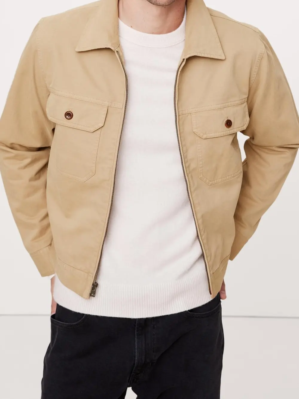 Men's Cotton Workwear Khaki Beige Multi-Pocket Casual Jacket