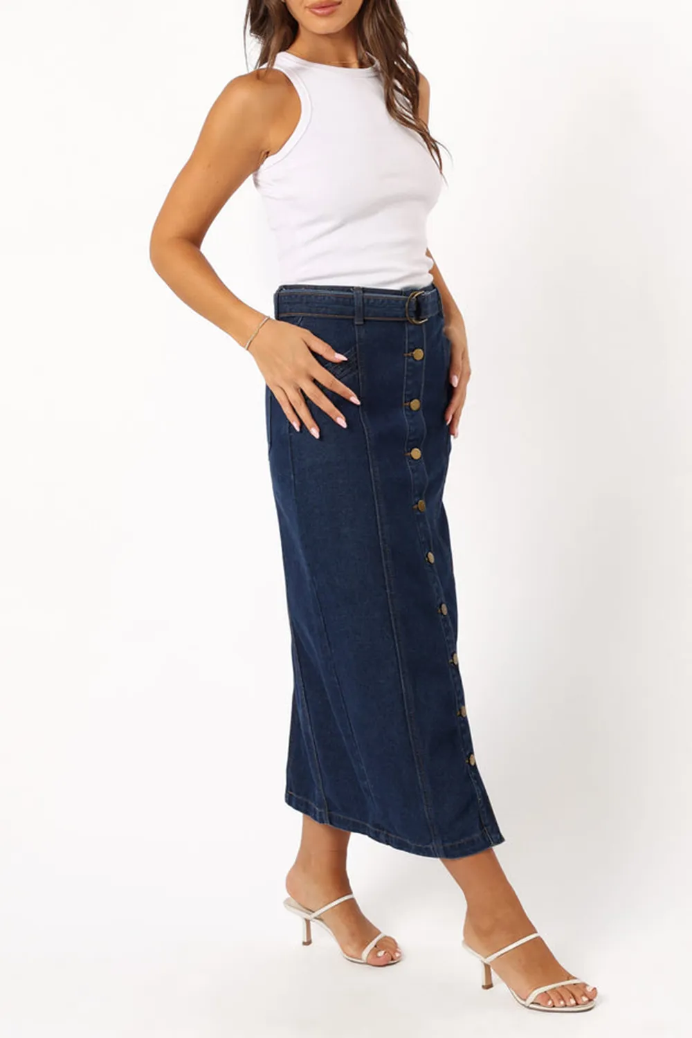 COMFORTABLE MIDI DENIM SKIRT