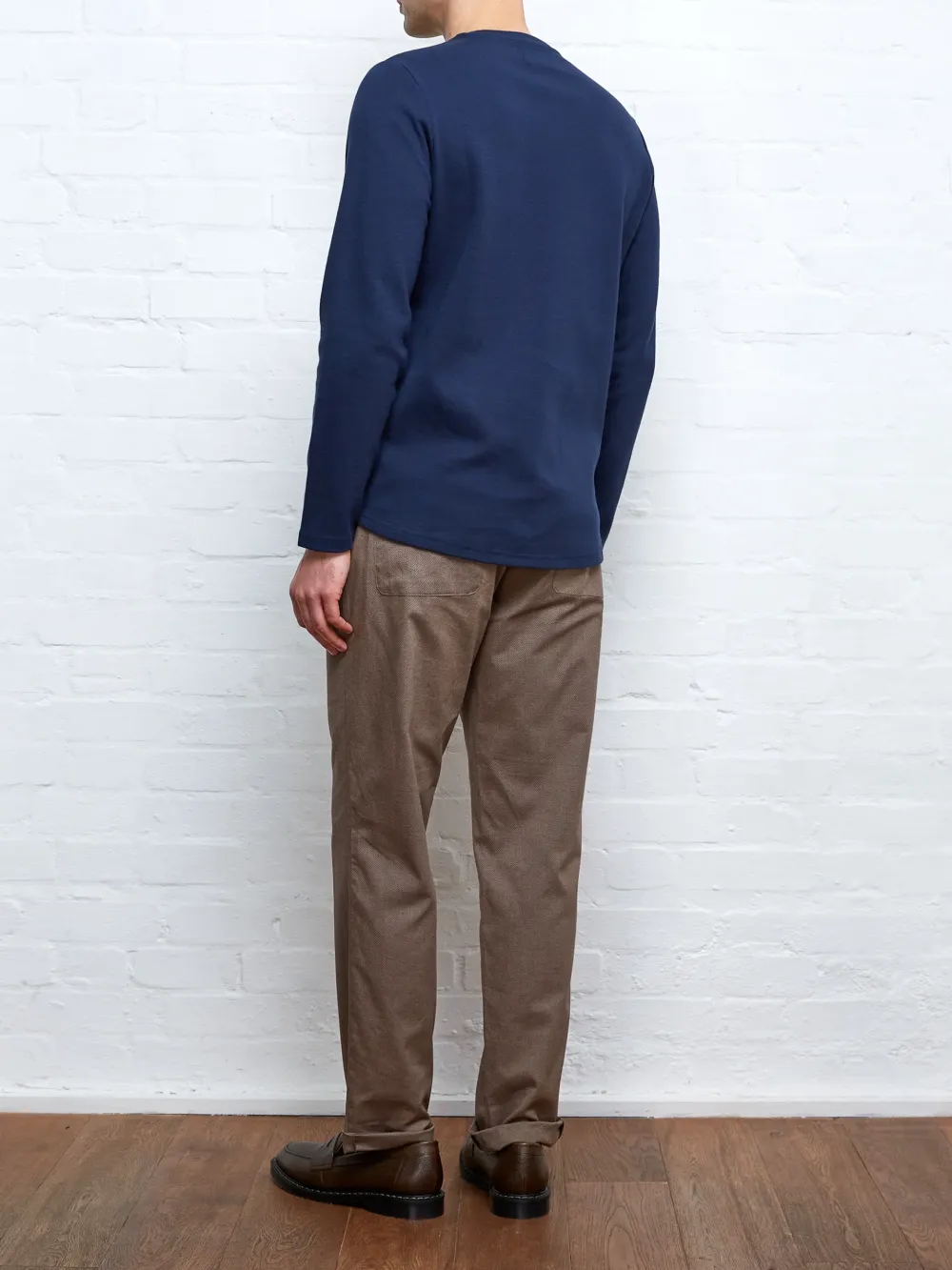 Navy Crew Neck Long Sleeve Plain T-Shirt