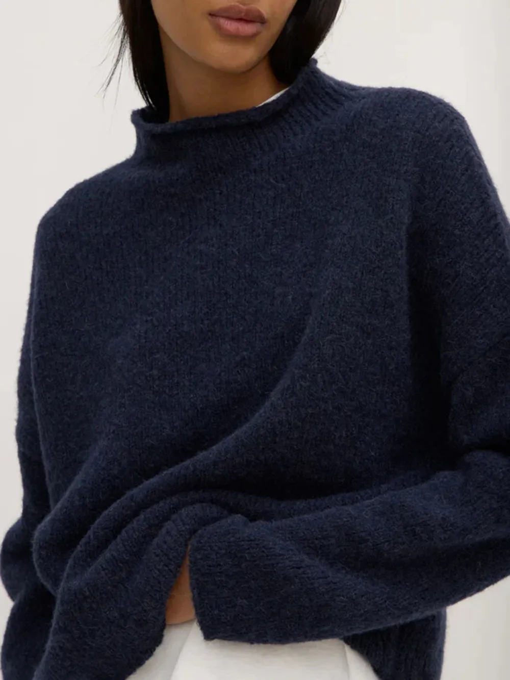 Casual Style Crew Neck Knit Ink