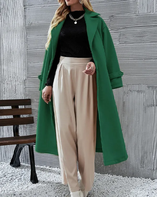 Solid Lapel Coat with Belt Cuff