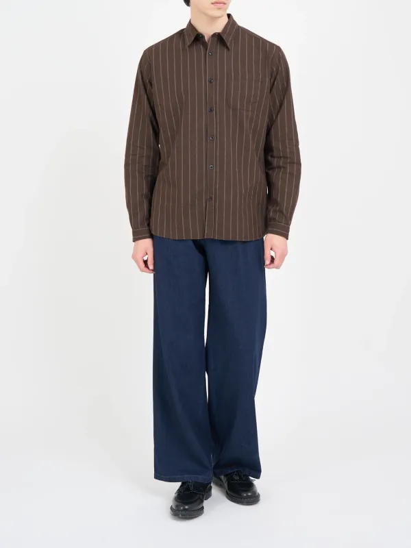 Casual Style Long Sleeve Brown Cotton-Linen Shirt