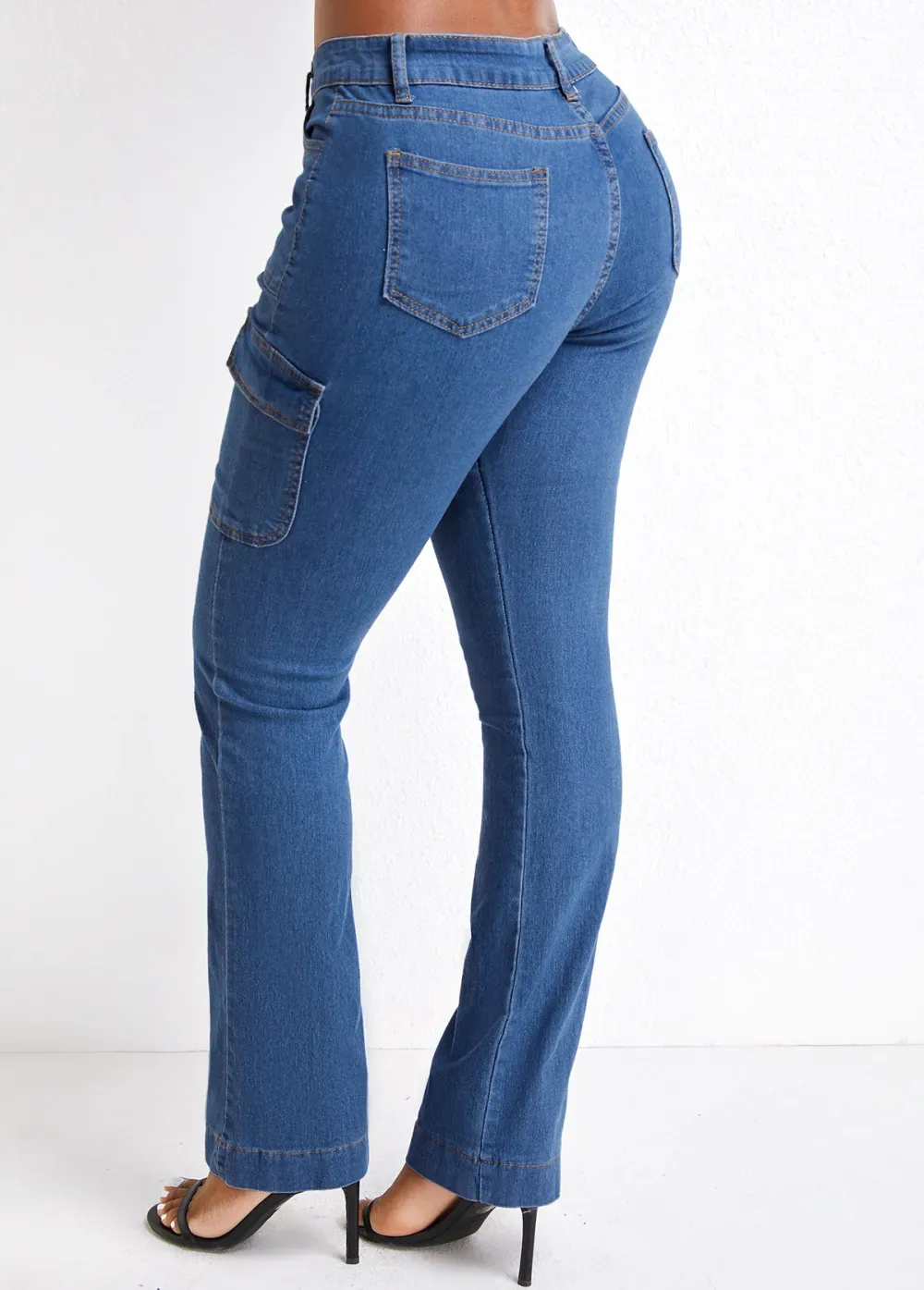 Denim Blue Pocket Skinny Zipper Fly Jeans