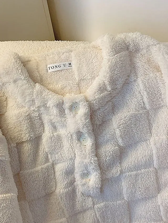 Women's Casual Dress Winter Dress White Dress Midi Dress Button Fleece Home Daily Vacation Fashion Modern Crew Neck Long Sleeve 2023 Loose Fit White Color M L XL 2XL Size