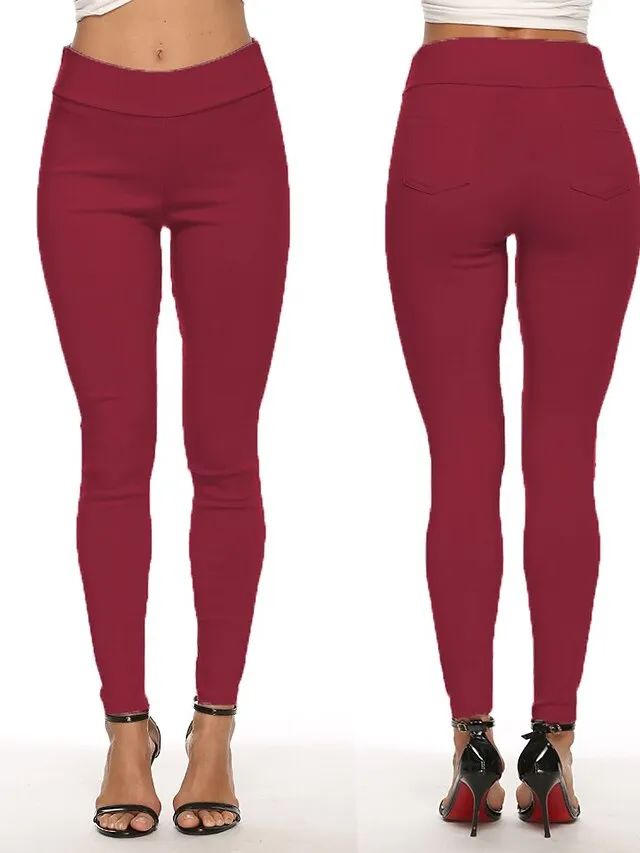 Women's High Waist Solid Leggings Wine Navy Blue Grey Fashion Classic Office Daily Stretchy Full Length Comfort Solid Color S M L XL XXL