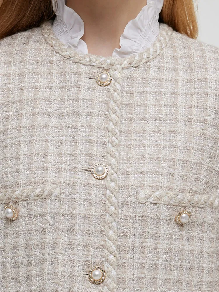 Wool Blend Tweed SIngle-Breasted Women Jacket