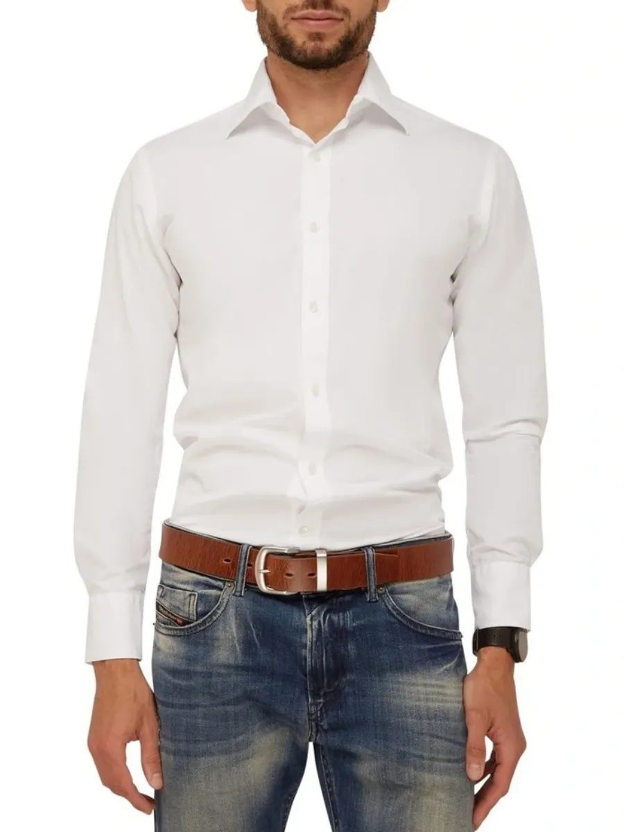 Textured Leather Belt with Silver Buckle