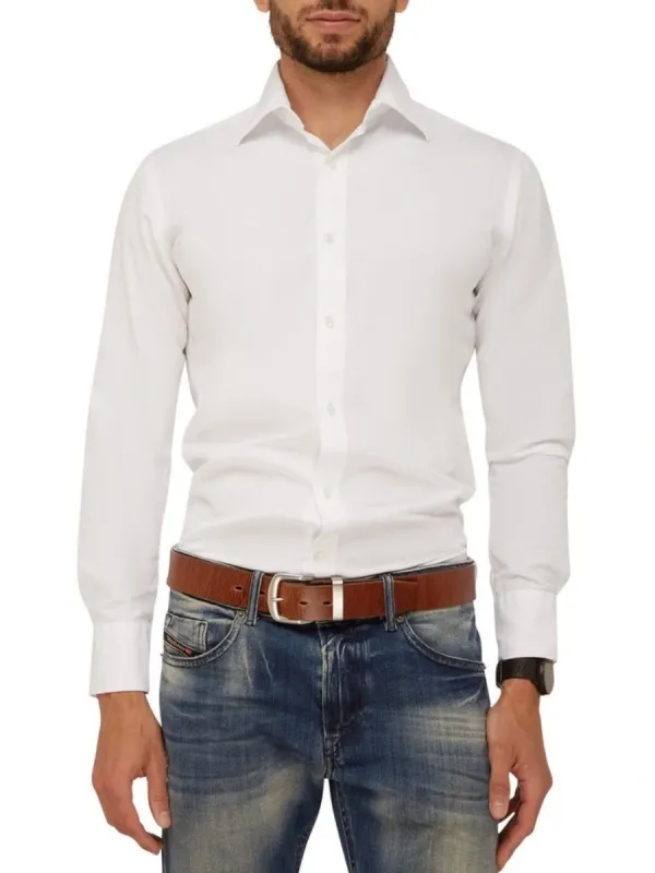 Textured Leather Belt with Silver Buckle