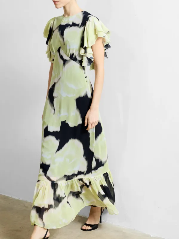 Breathable Flowing Chiffon Dress With Ruffle Sleeves