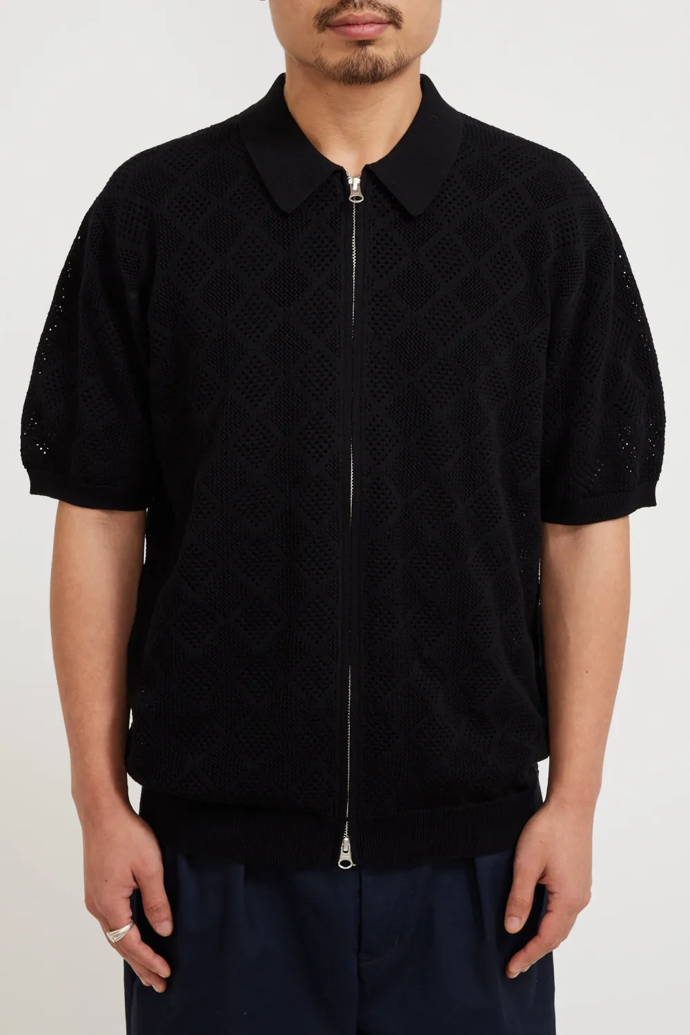 Zip Knit Polo Mesh Black