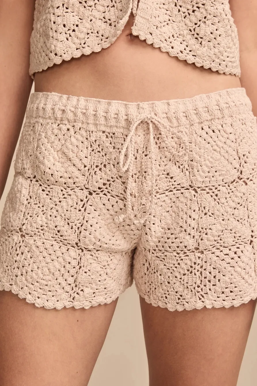 Drawstring Waist Blush Pink Festival Crochet Short