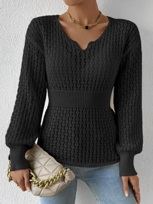 Pointelle Knit Drop Shoulder Sweater
