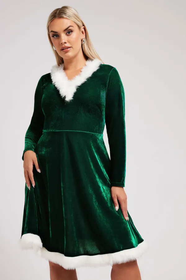 YOURS LONDON Curve Green Velvet Santa Dress