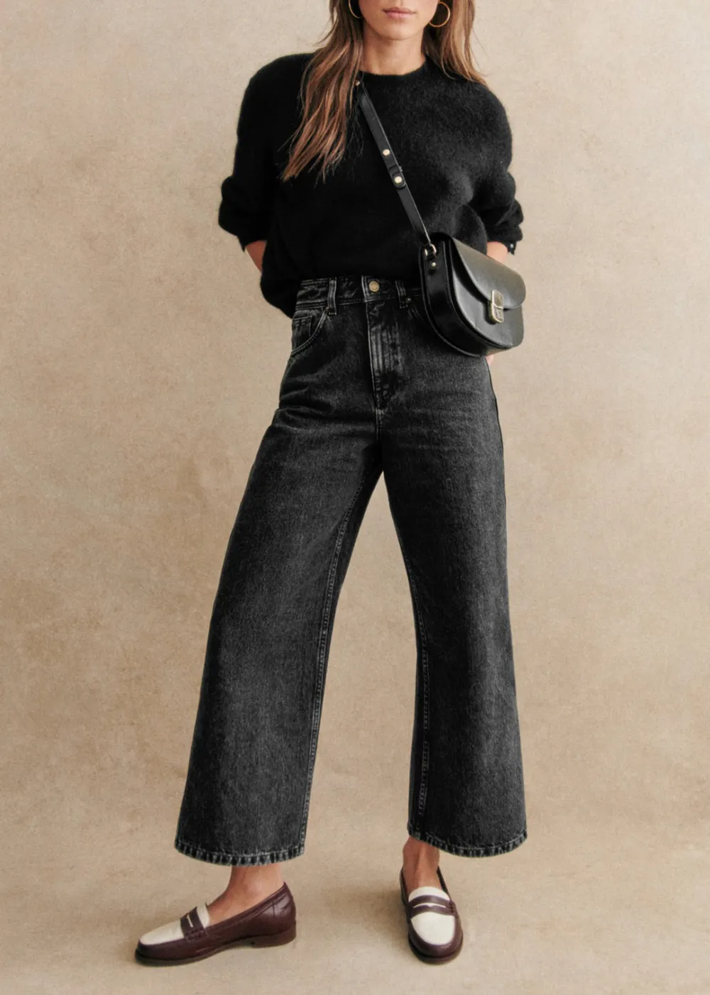 Loose Flared Cropped Trousers