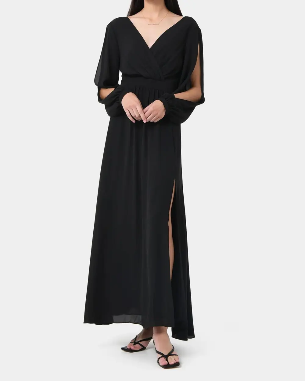 Deep V-back Open Sleeve Maxi Dress