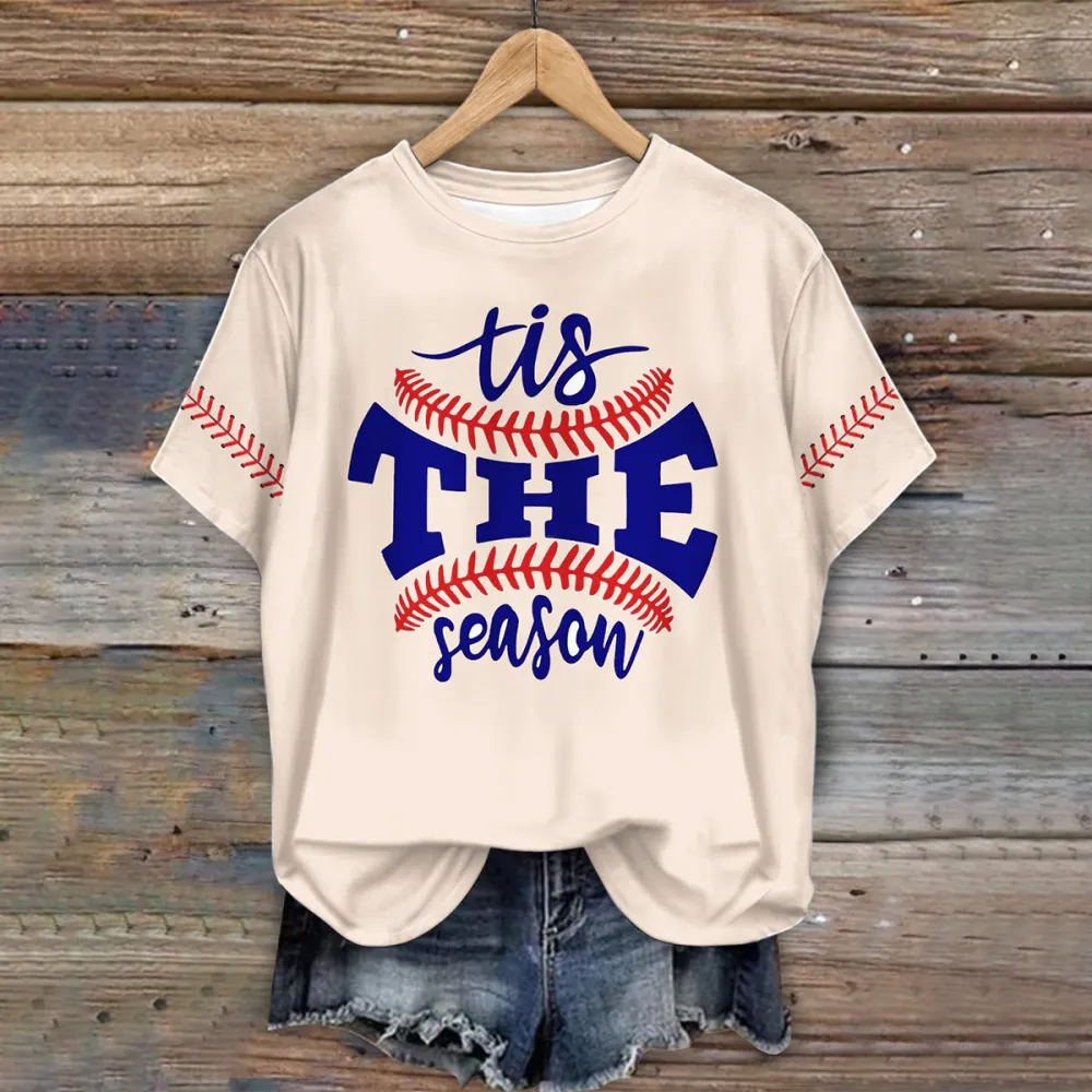 This The Baseball Season Printed Round Neck Short Sleeve T-Shirt