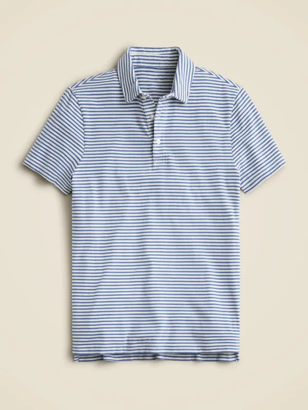 Light Blue Striped Short Sleeve Polo Shirt