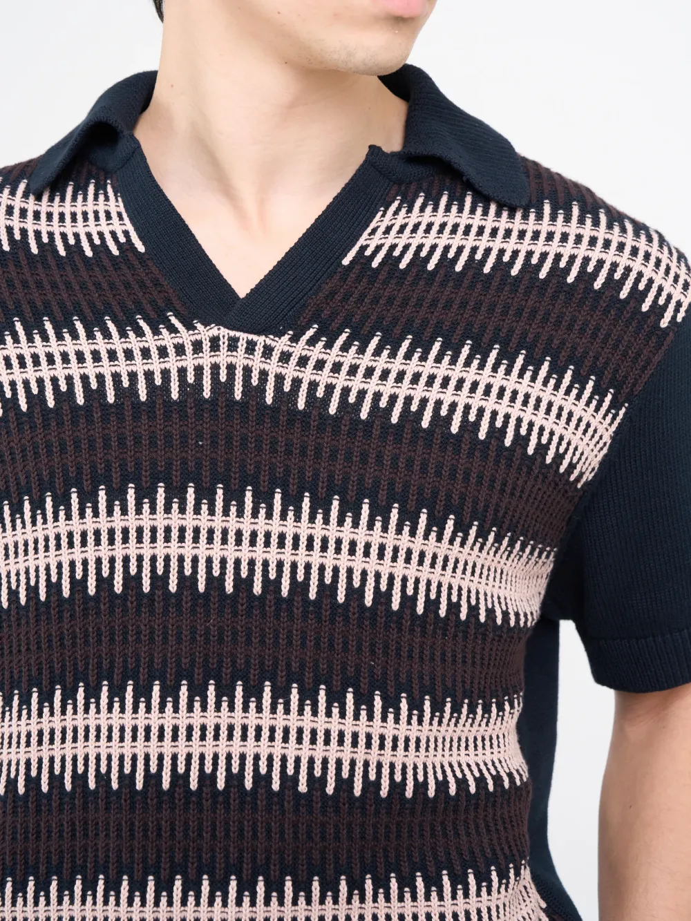 Navy Short Sleeve Striped Polo Shirt