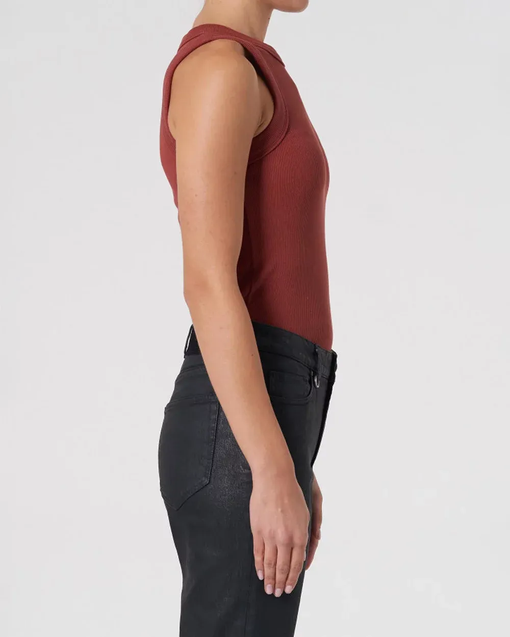 Plain white round neck striped vest