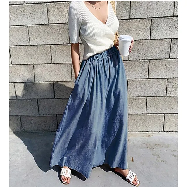 Women's Culottes Wide Leg Linen Pants Maillard Ankle-Length Faux Linen Pocket Baggy Mid Waist Streetwear Chino Casual Daily Light Gray 4 One-Size Spring & Summer Fall