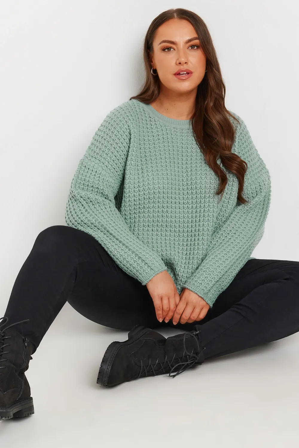YOURS Curve Stone Brown Waffle Knit Jumper