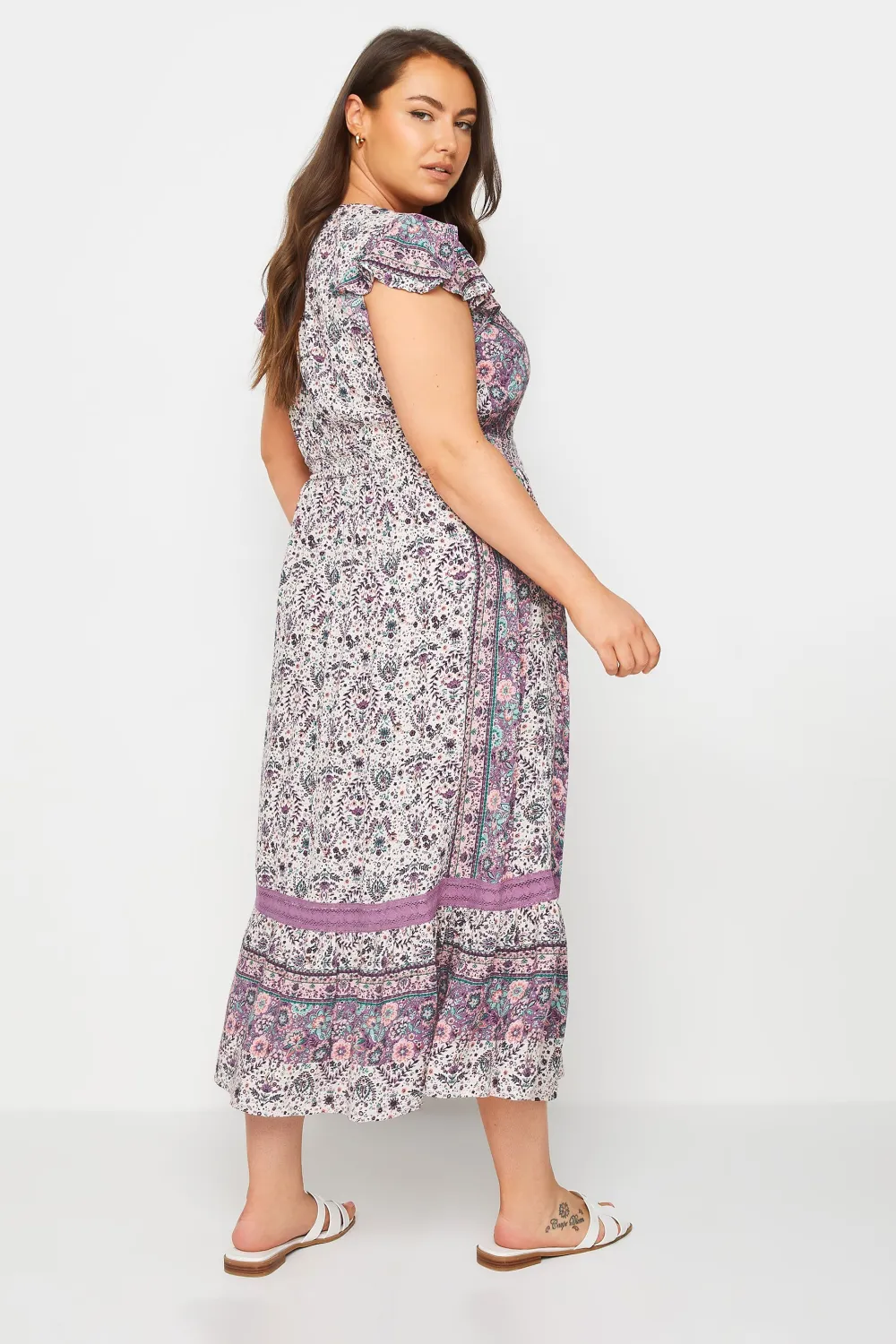 YOURS Curve Purple Floral Print Crinkle Maxi Dress