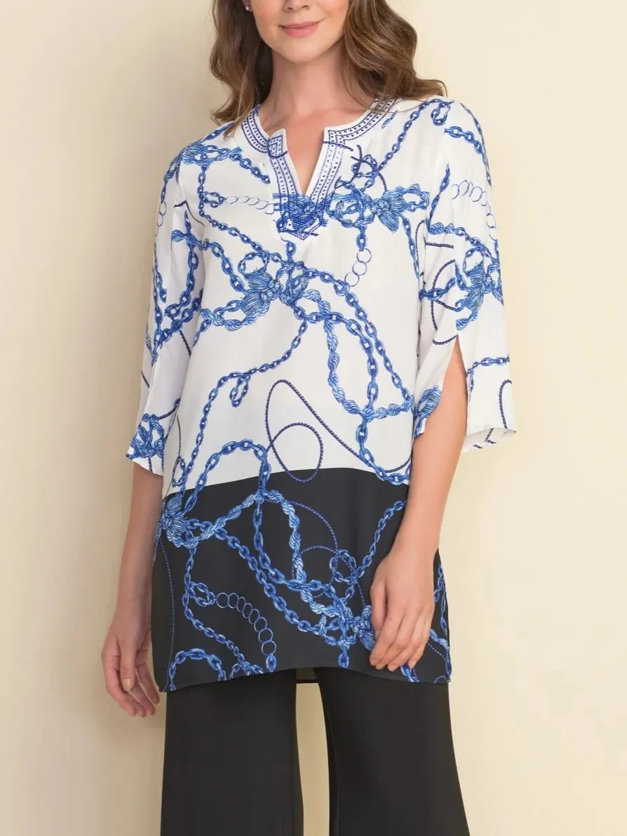 White and Blue Abstract Print Tunic
