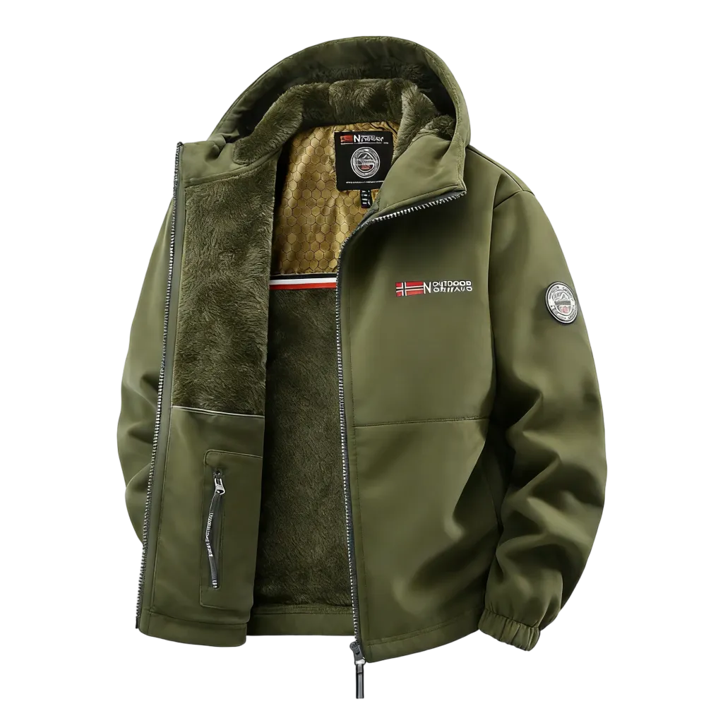 Men'S Outdoor Heavyweight Fleece Jacket - Double-Sided Warm Hooded Coat With Full Zip, Multi Pockets & Machine Washable Polyester For Camping Hiking Casual Wear