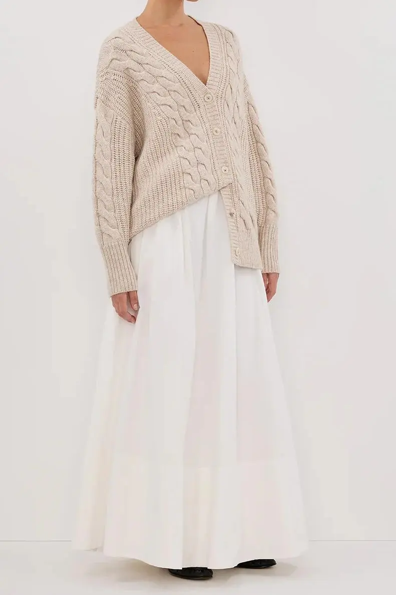 CHALK CABLE KNIT CARDIGAN