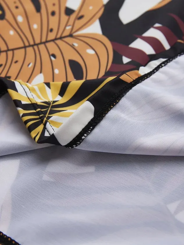 Vacation Floral Printing V neck Swimdress Two-Piece Set