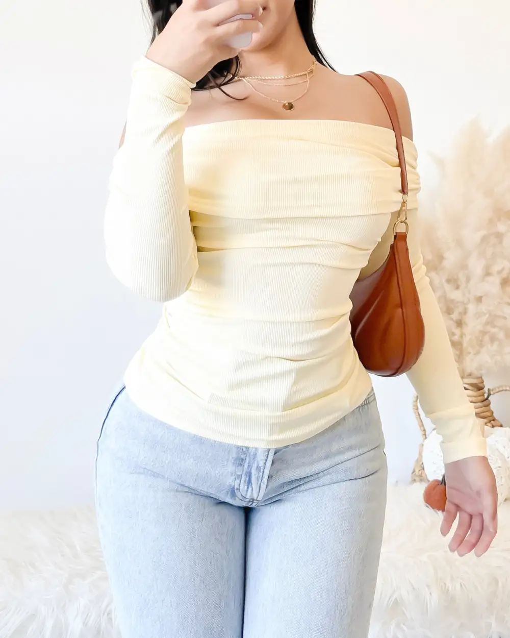 CALLIE LONG SLEEVE OFF SHOULDER TOP