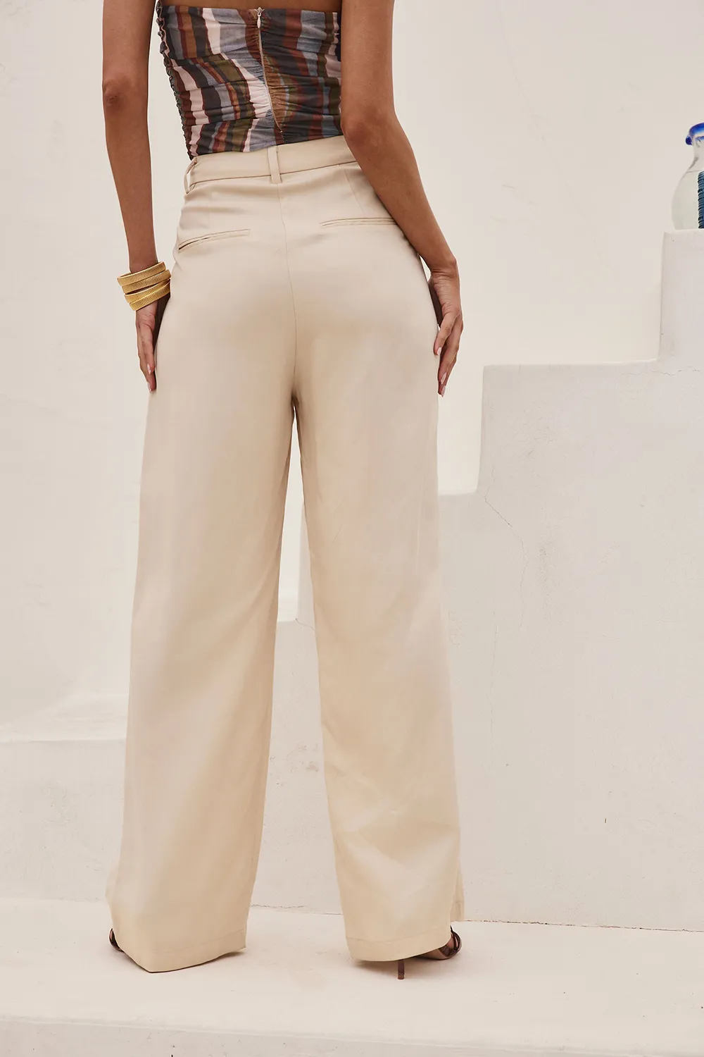 Cream Wide Leg Trousers