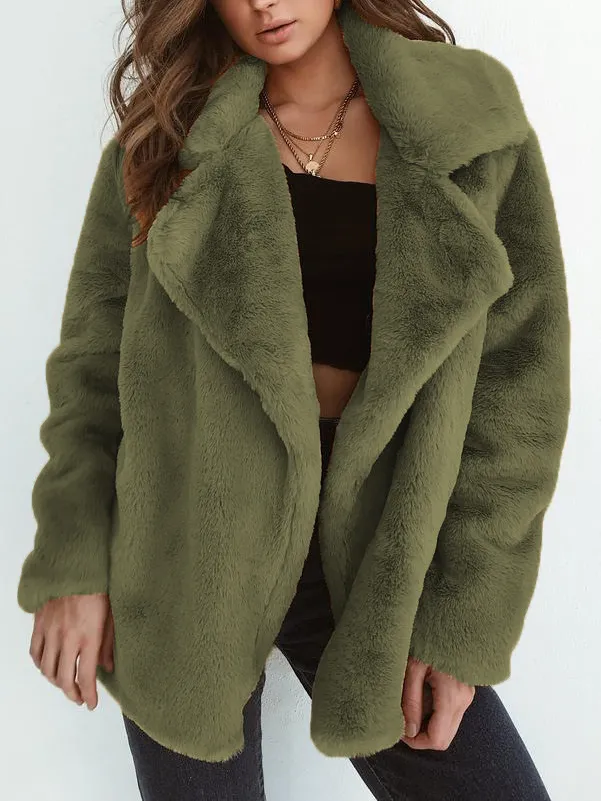 Cozy notched collar oversize fake fur coat