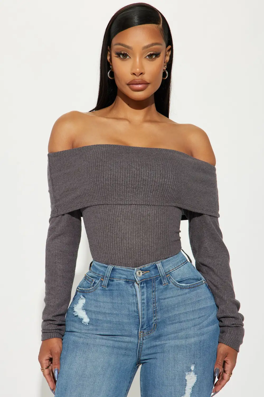 Sydney Off Shoulder Bodysuit - Charcoal