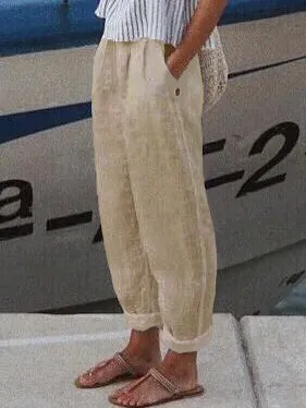 Vacation Casual Loosen Cotton Linen Solid Pants(⚡Clearance Sale)
