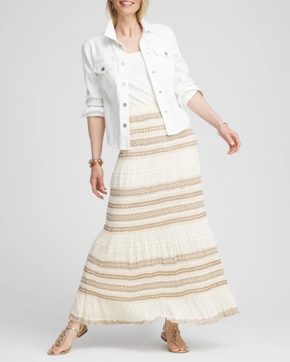 Embroidered Striped Maxi Skirt