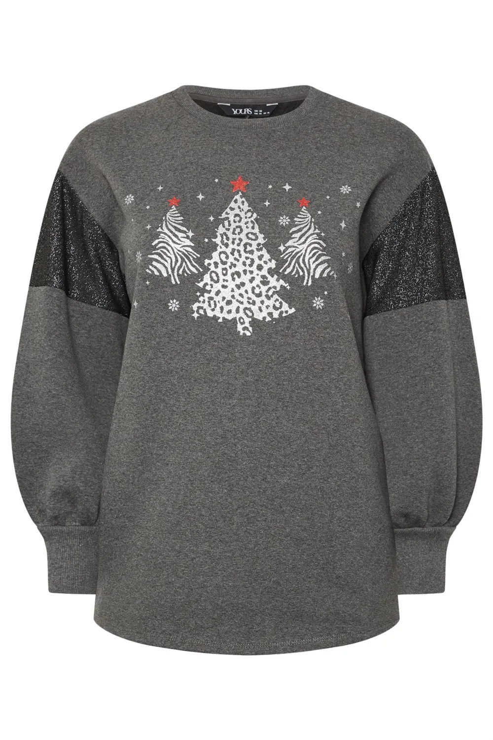 YOURS Curve Navy Blue Metallic Christmas Tree Sweatshirt