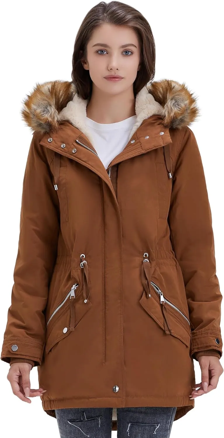 Women's Winter Coats Fleece Lined Parka Jacket Hooded Long Winter Warm Parka Coat with Pockets