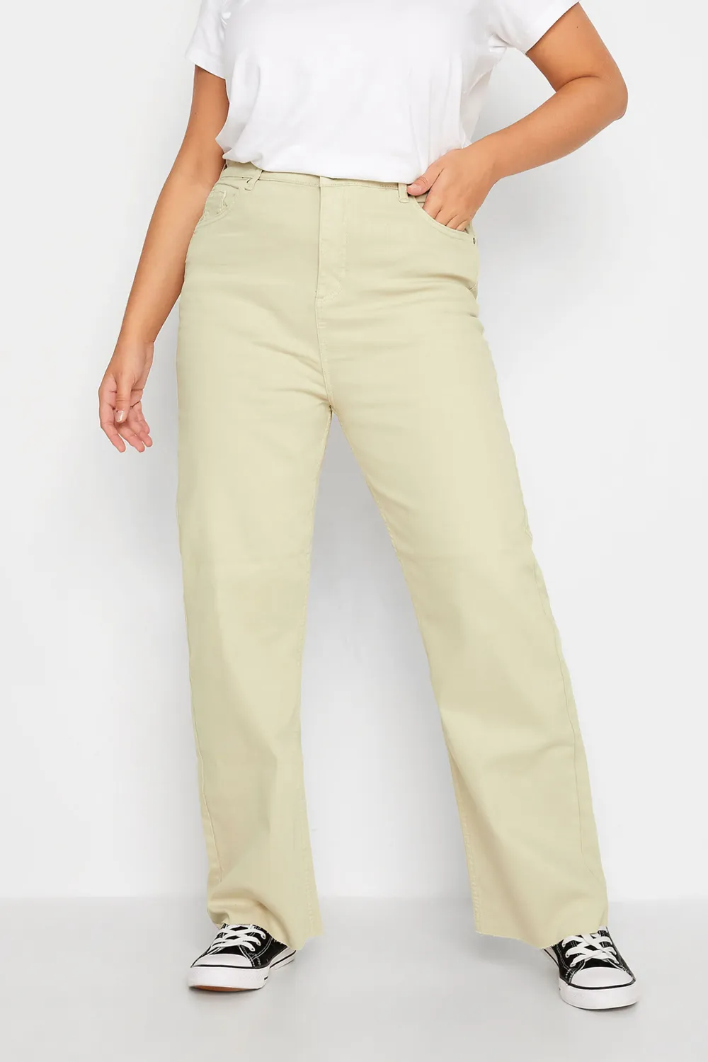 YOURS Curve Khaki Green Stretch Wide Leg Jeans