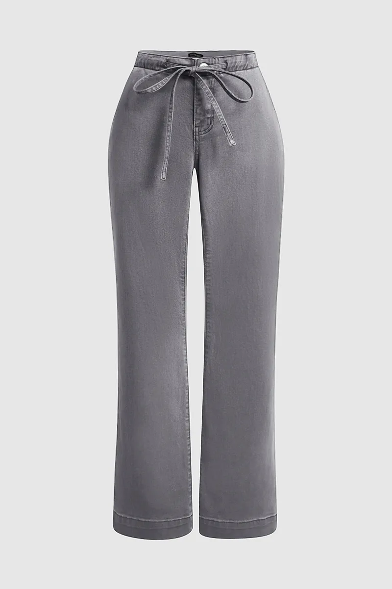 Drawstring Low Waist Wide Leg Jeans