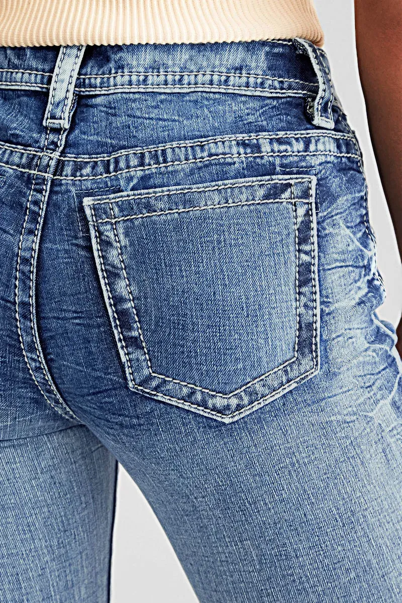 Pocket Detail Mid Rise Straight Leg Jeans