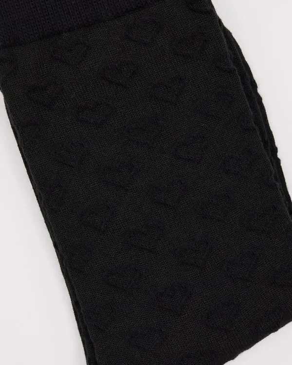 Cotton Socks With Textured Hearts And Scalloped Hems