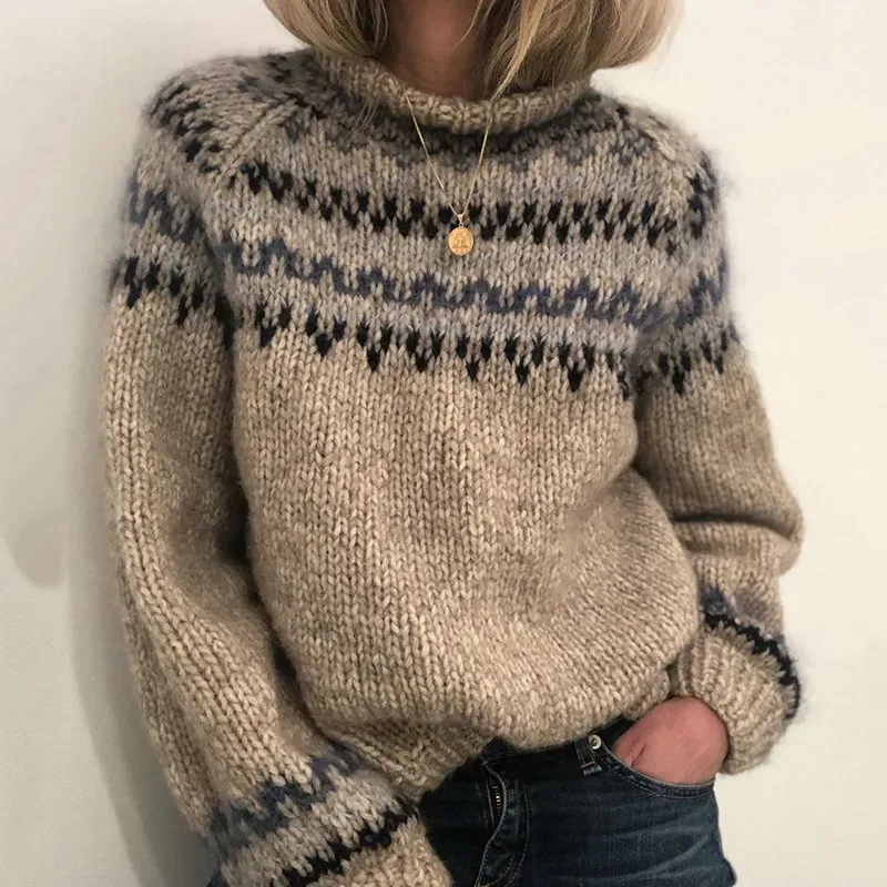 Casual Turtleneck Straight Leg Printed Sweater