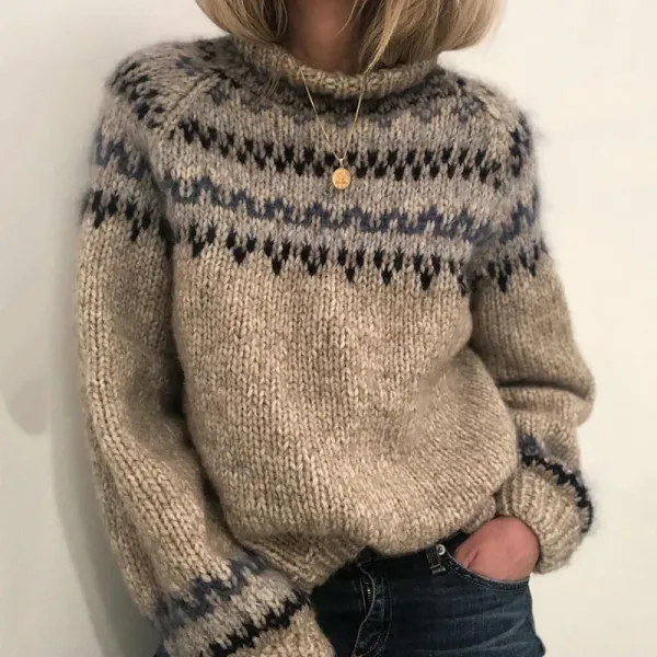 Casual Turtleneck Straight Leg Printed Sweater