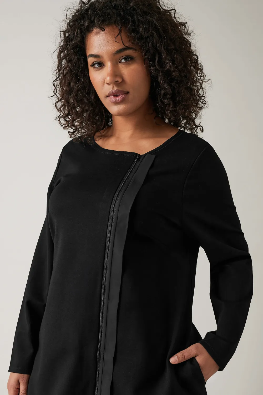 Evans Black Zip Detail Long Sleeve Dress
